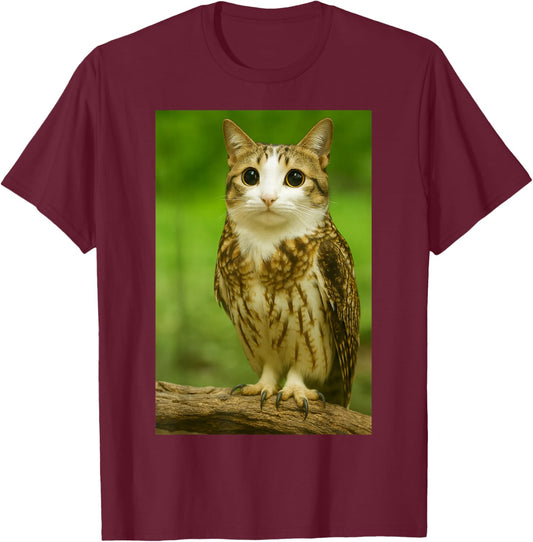 Meowl Cat Owl Funny Internet Trendy Meme T-Shirt - T-Shirt | Maroon