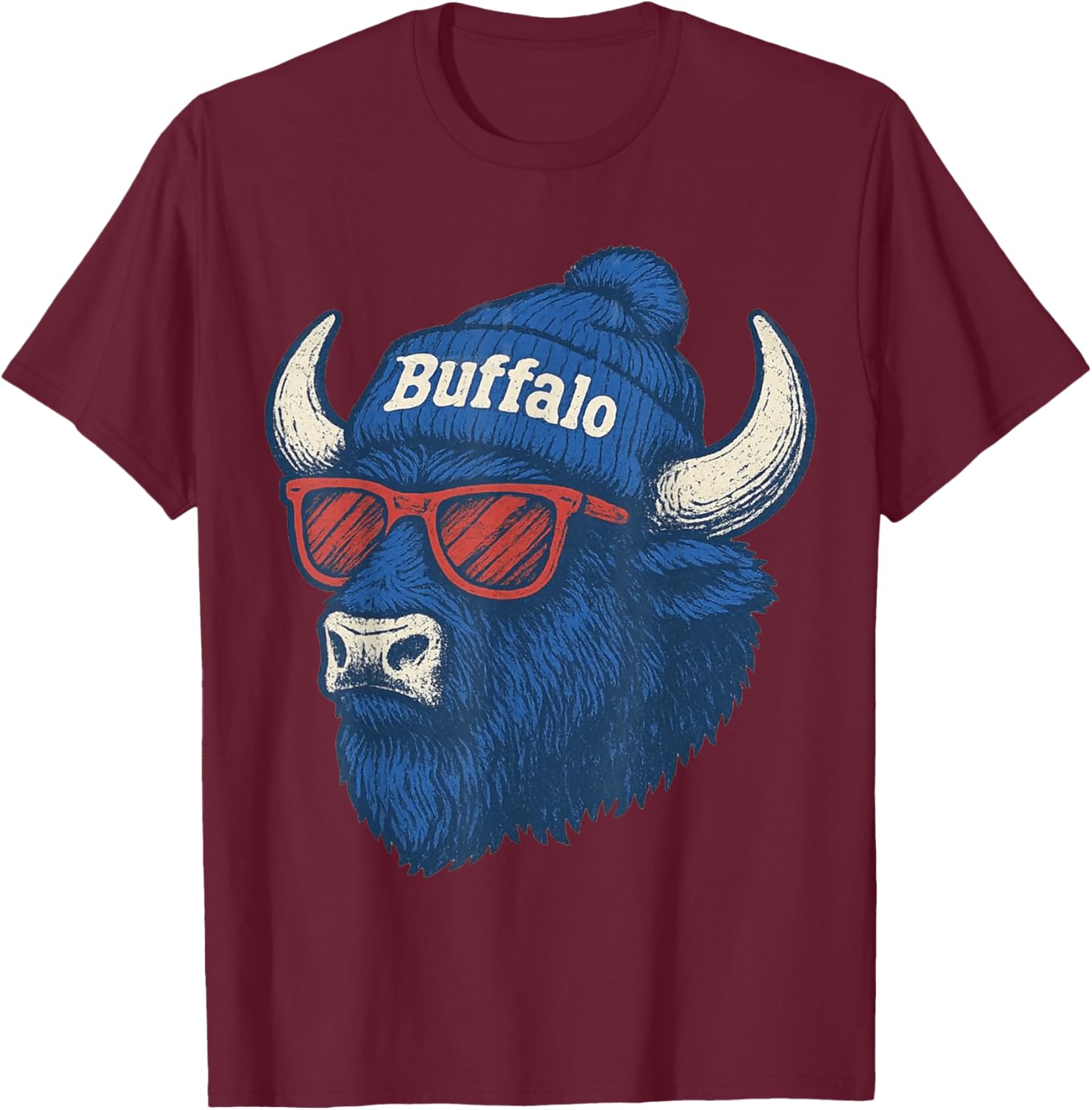 Buffalo with Sunglasses Beanie Cheer Mom Women Girls Kids T-Shirt - T-Shirt | Maroon