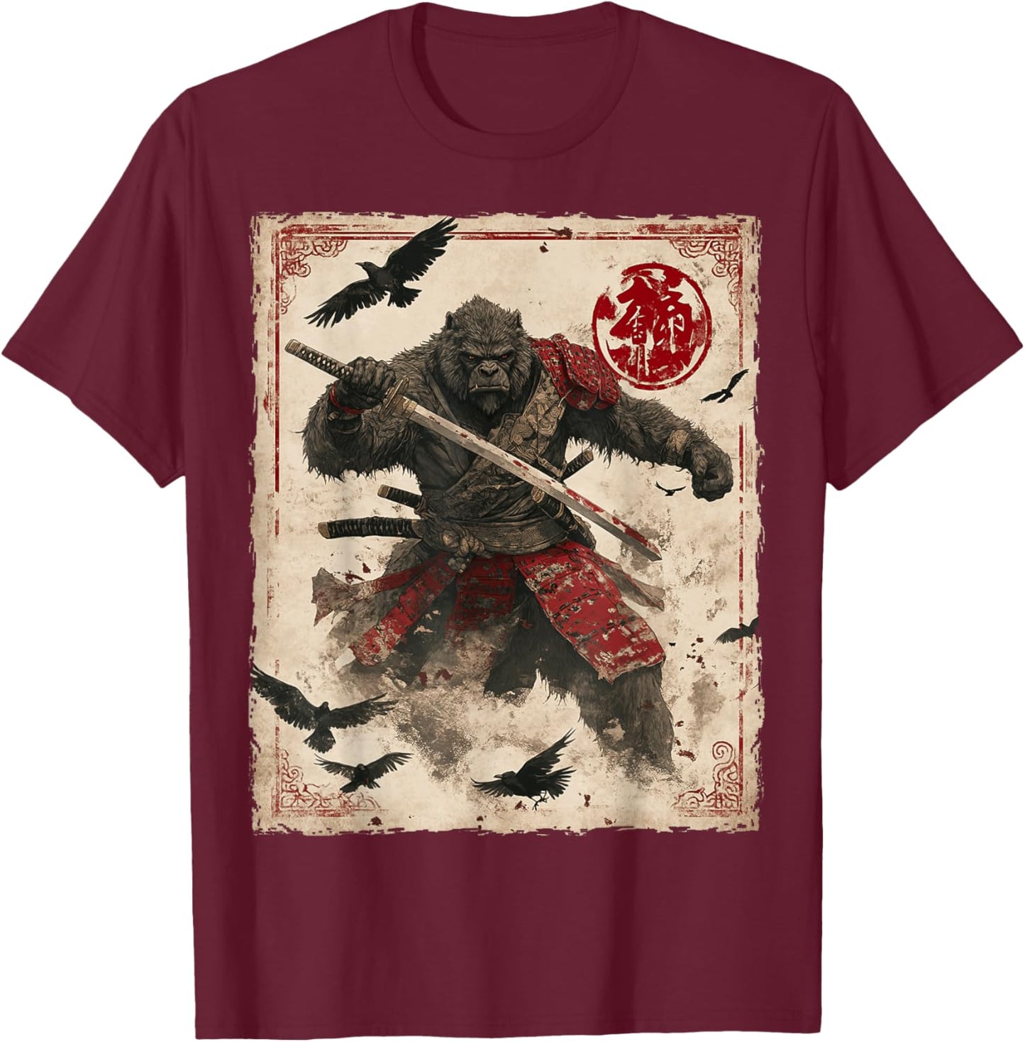 Bigfoot Sasquatch Samurai Graphic Japanese Warrior Anime T-Shirt - T-Shirt | Maroon