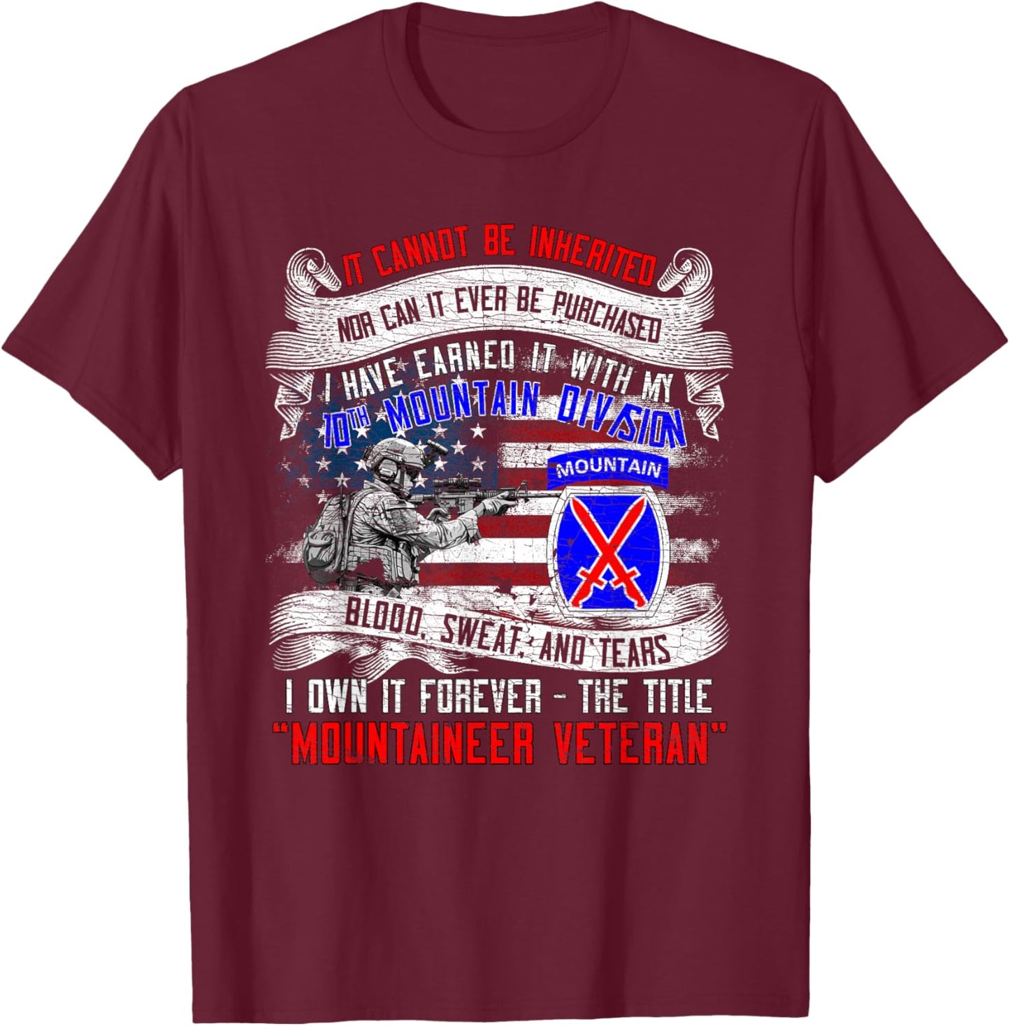 10th Mountain Division Fort Drum New York Climb to Glory T-Shirt - T-Shirt | Maroon