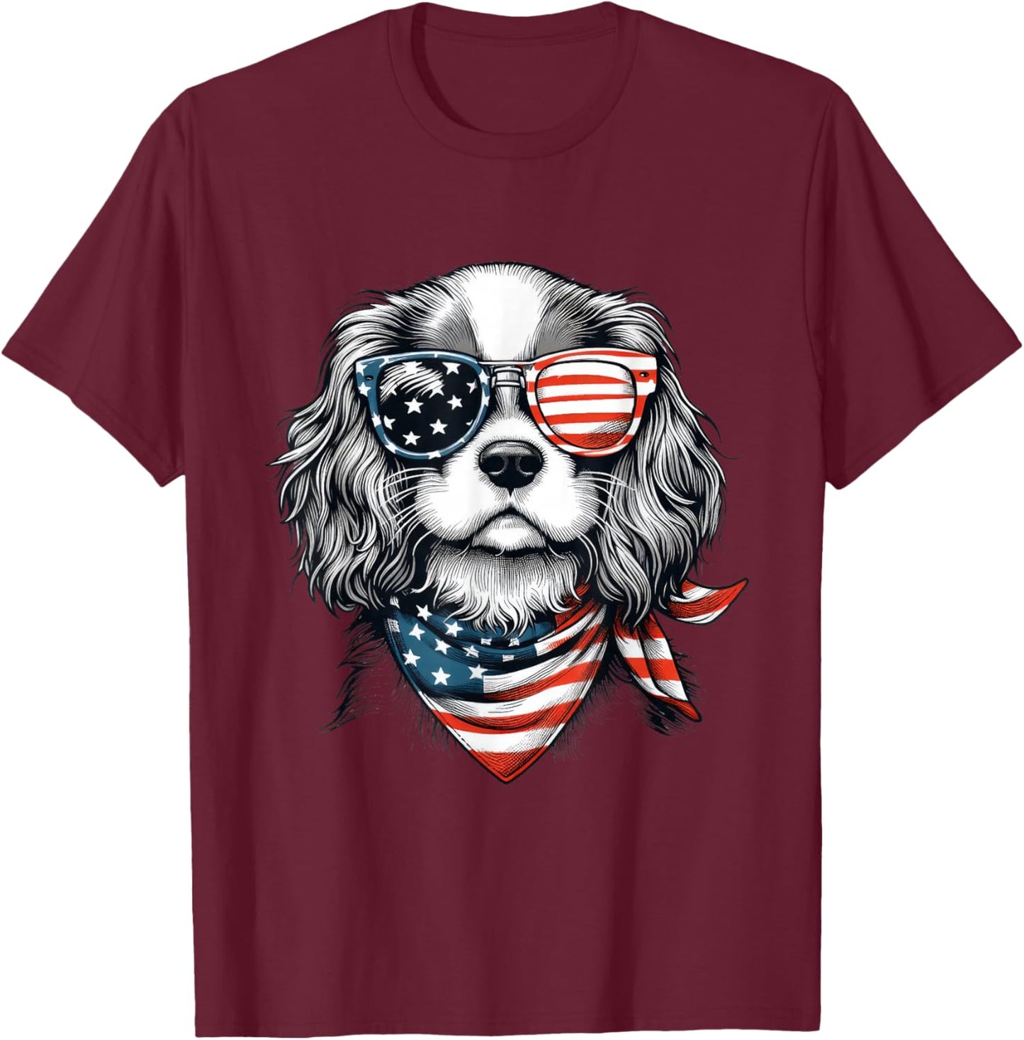 Kids 4th of July with Cavalier King Charles Spaniel Dog T-Shirt - T-Shirt | Maroon