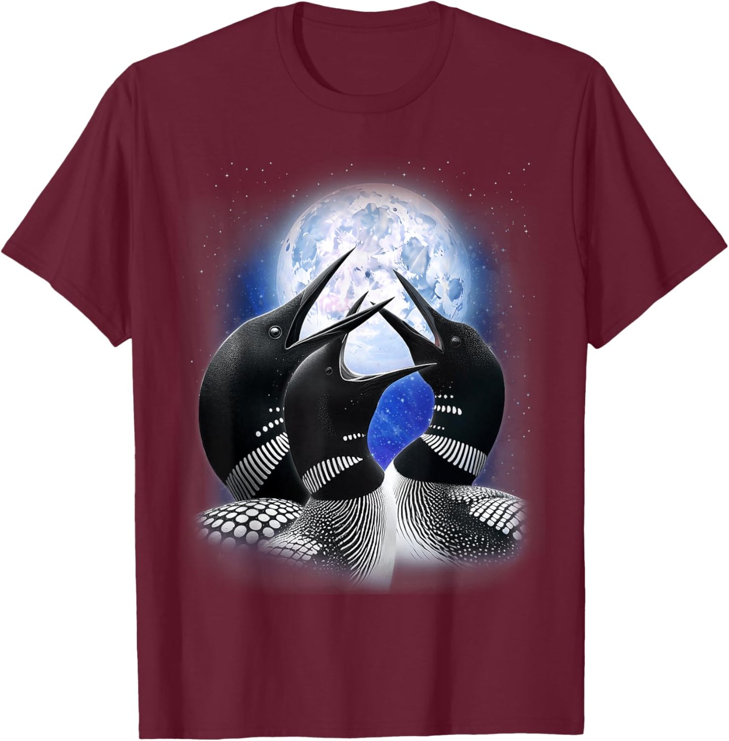 3 Common Loon Howling At The Moon Funny Birdwatcher Birder T-Shirt - T-Shirt | Maroon