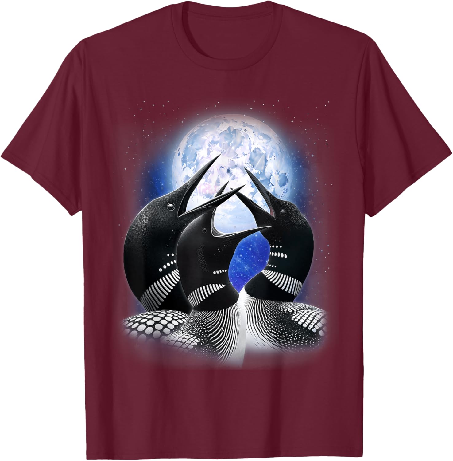 3 Common Loon Howling At The Moon Funny Birdwatcher Birder T-Shirt - T-Shirt | Maroon