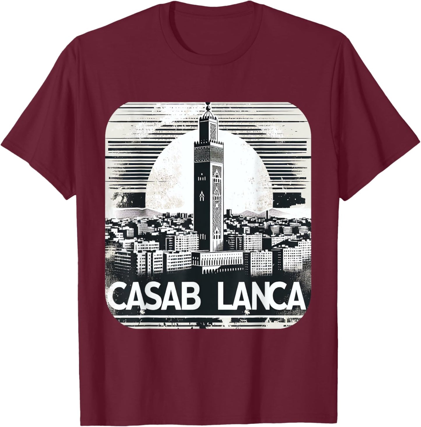Vintage Casablanca Souvenir Moroccan Costume Morocco Skyline T-Shirt - T-Shirt | Maroon