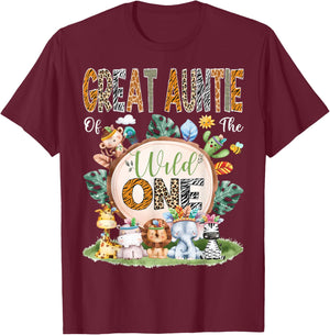 Great Auntie Of The Wild One Safari Tribal Jungle 1St Bday T-Shirt - T-Shirt | Maroon