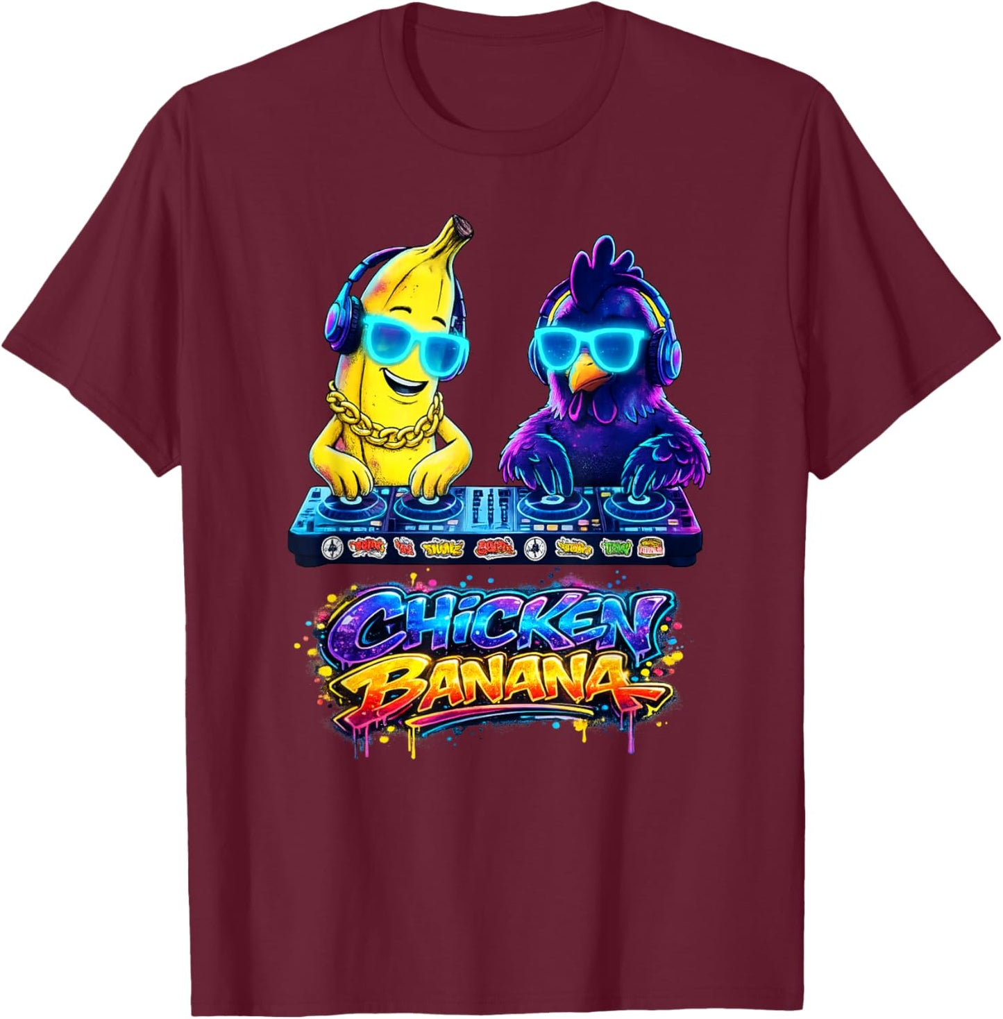 Chicken Banana Graffiti Style T-Shirt - T-Shirt | Maroon