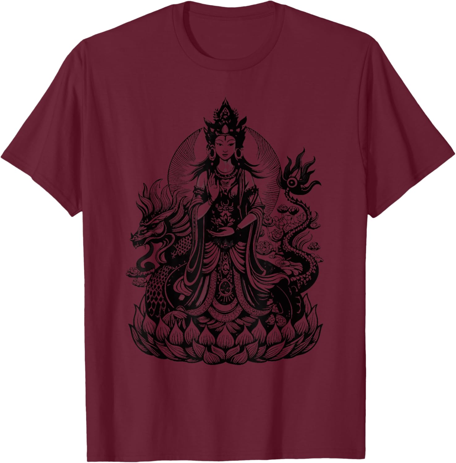 Quan Yin Chinese Goddess of Compassion Kwan Yin Dragon T-Shirt - T-Shirt | Maroon
