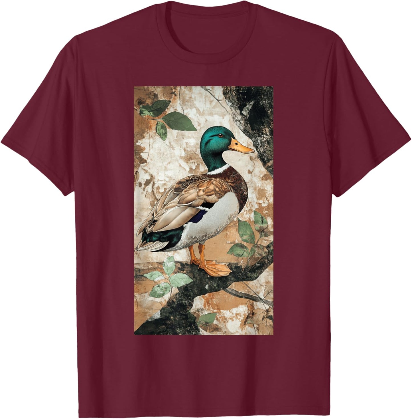 Camouflage Muted Browns Duck art Wildlife Bird T-Shirt - T-Shirt | Maroon