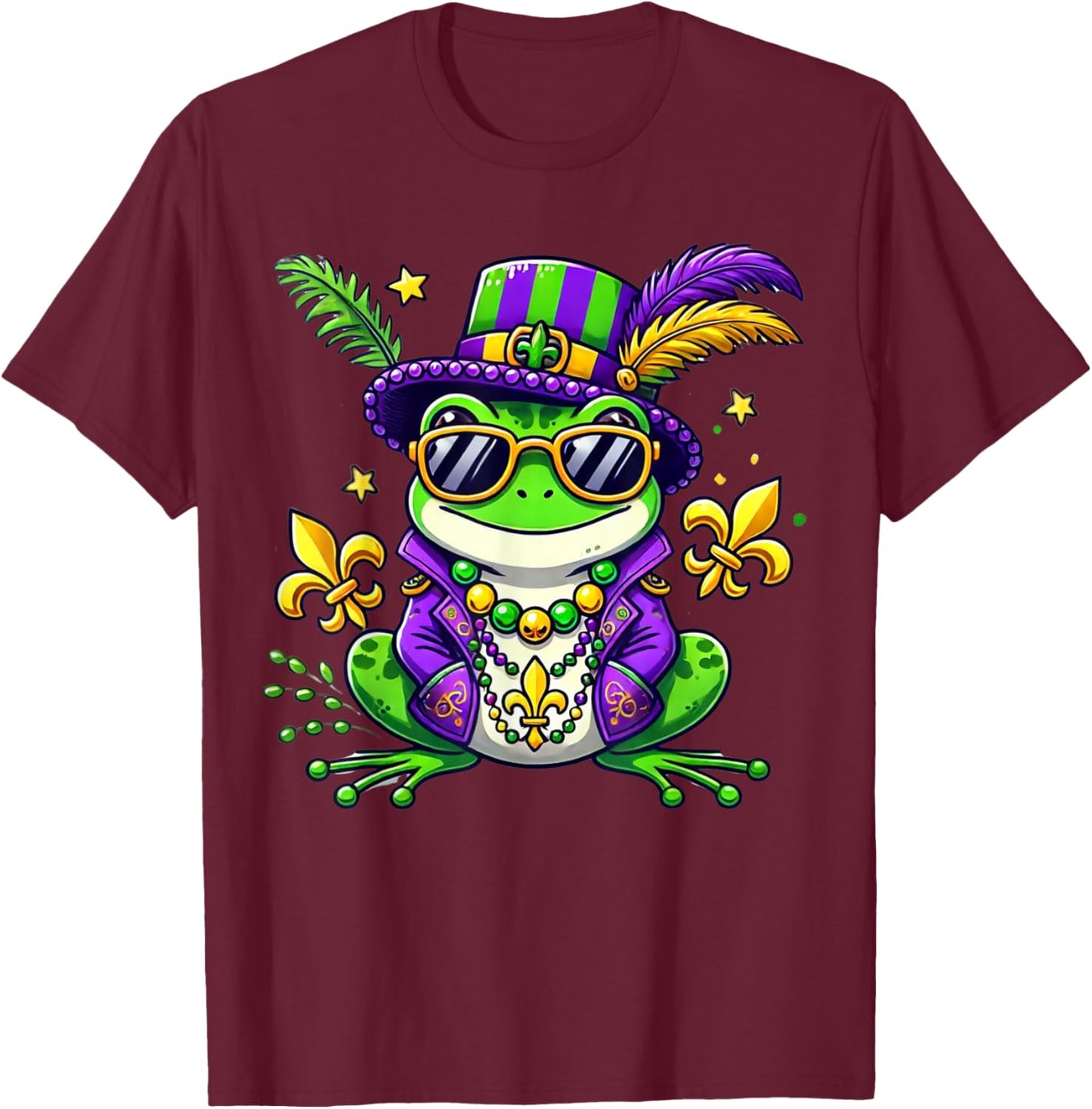 Funny Frog Mardi Gras Costume Men Women Kids Party T-Shirt - T-Shirt | Maroon