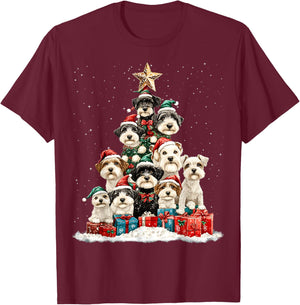 Miniature Schnauzer Christmas Tree Dog Santa Merry Dogmas T-Shirt - T-Shirt | Maroon