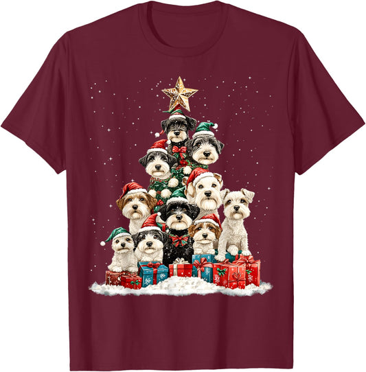 Miniature Schnauzer Christmas Tree Dog Santa Merry Dogmas T-Shirt - T-Shirt | Maroon
