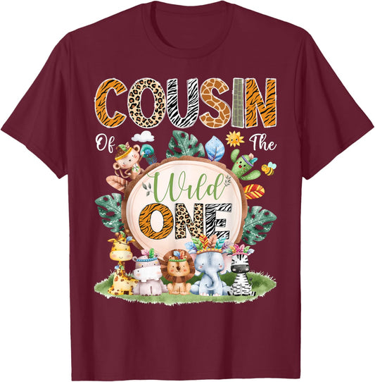 Cousin Of The Wild One Safari Tribal Jungle 1St Birthday T-Shirt - T-Shirt | Maroon