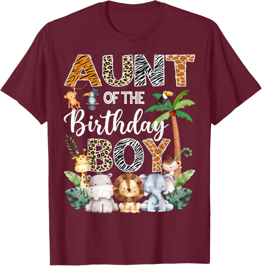 Aunt Of The Birthday Boy Safari Jungle Bday Party T-Shirt - T-Shirt | Maroon