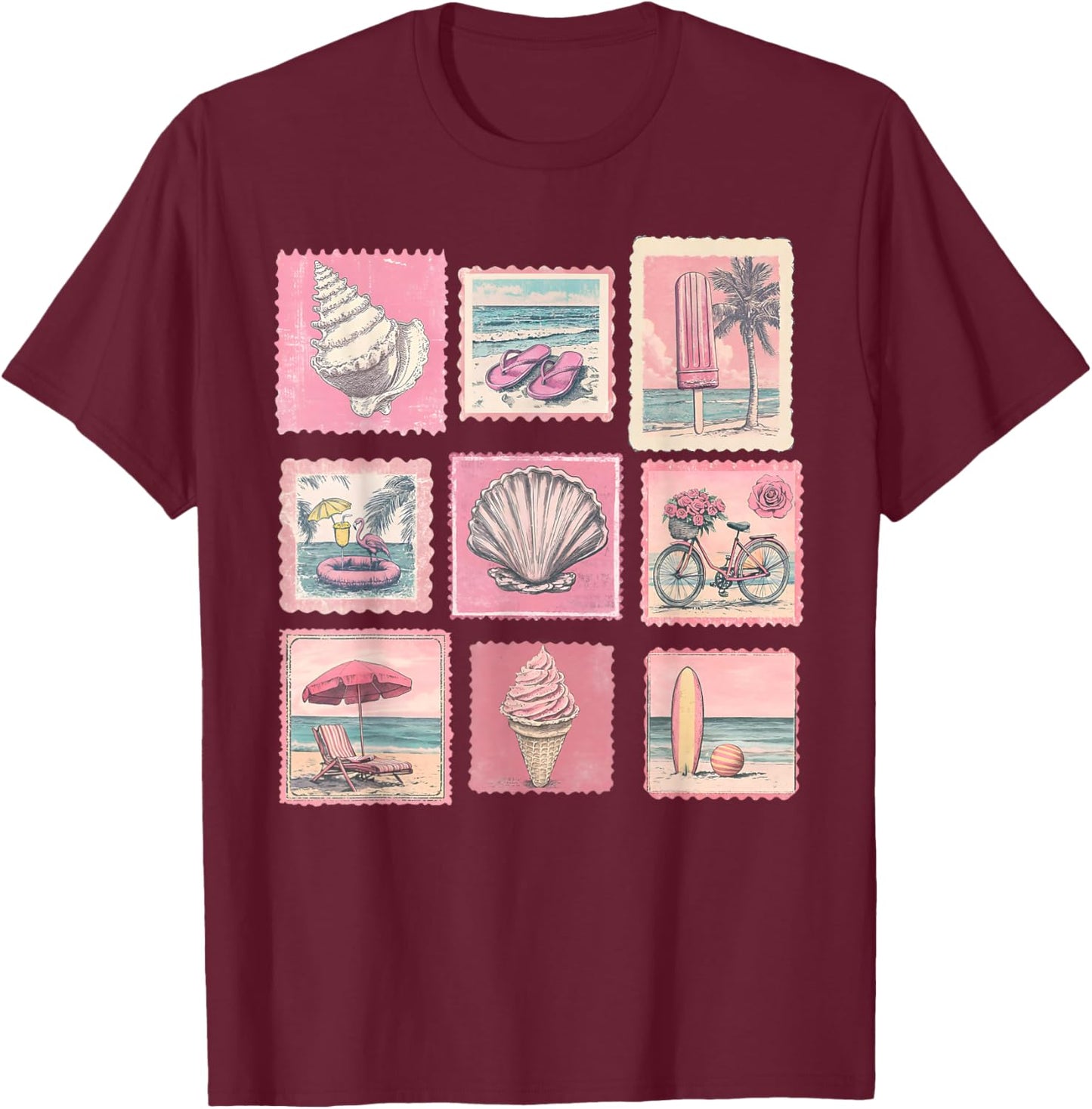 Beach Vibes Seashell Flower Tropical Summer Vacation Hawaii T-Shirt - T-Shirt | Maroon