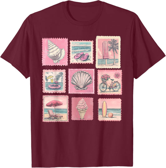 Beach Vibes Seashell Flower Tropical Summer Vacation Hawaii T-Shirt - T-Shirt | Maroon