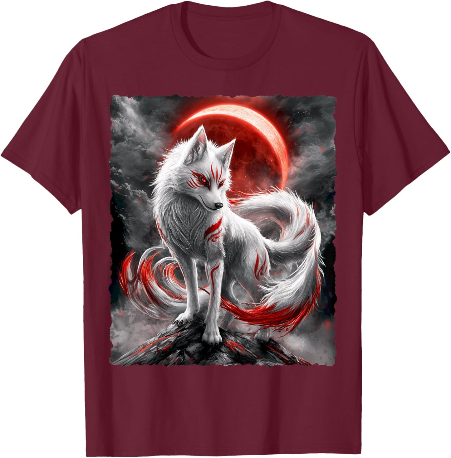 Kitsune Fuchs Spirituelle Yokai Kunst T-Shirt - T-Shirt | Maroon