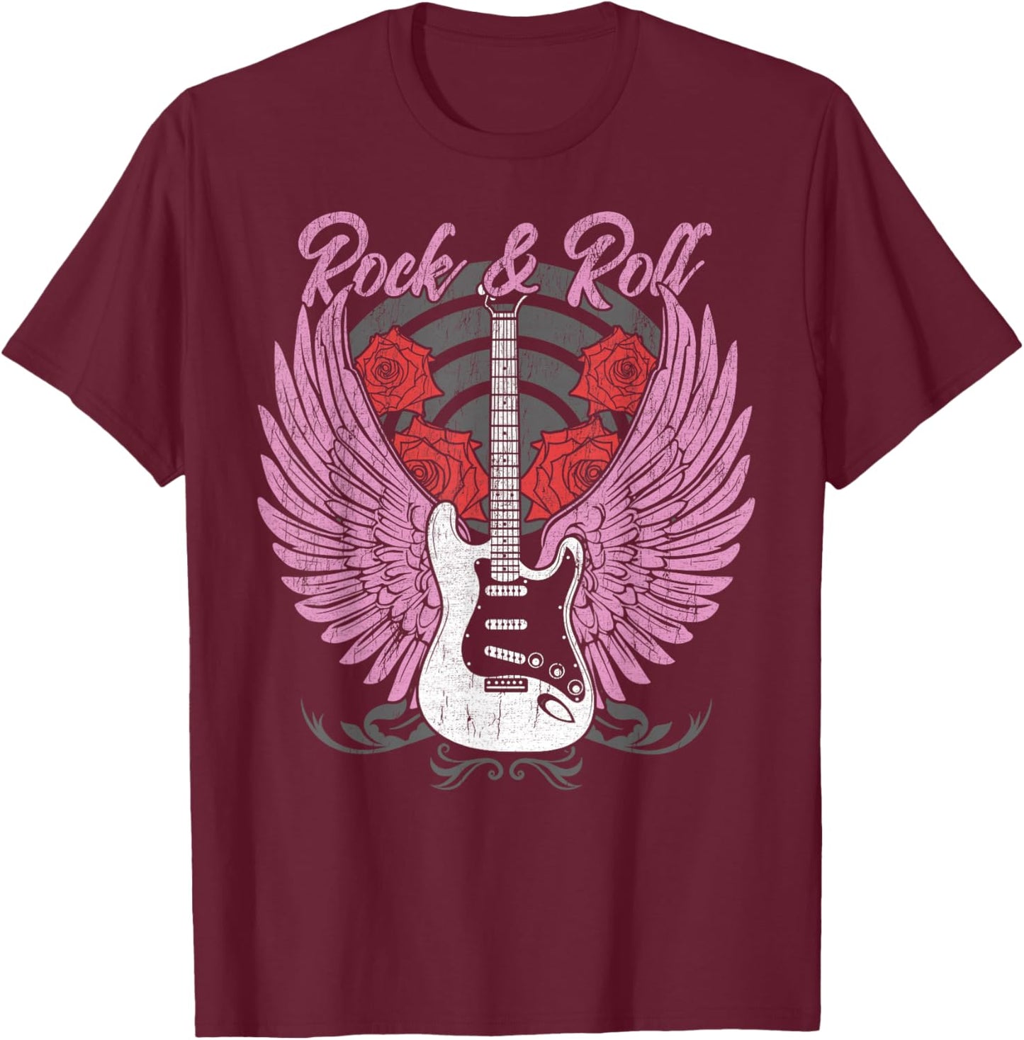 Rock and Roll Guitar Vintage ROCK Women Music T-Shirt - T-Shirt | Maroon