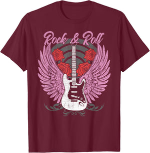 Rock and Roll Guitar Vintage ROCK Women Music T-Shirt - T-Shirt | Maroon