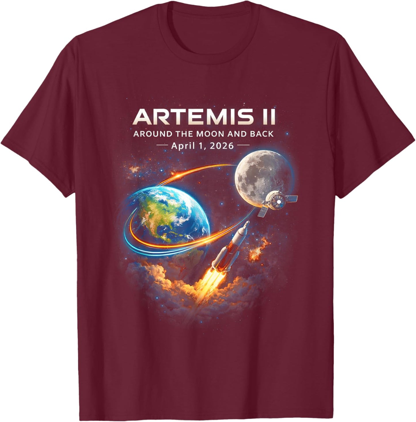 Artemis II Rocket Space Launch Back to The Moon Mission 2026 T-Shirt - T-Shirt | Maroon