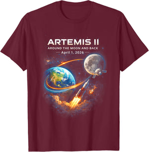 Artemis II Rocket Space Launch Back to The Moon Mission 2026 T-Shirt - T-Shirt | Maroon