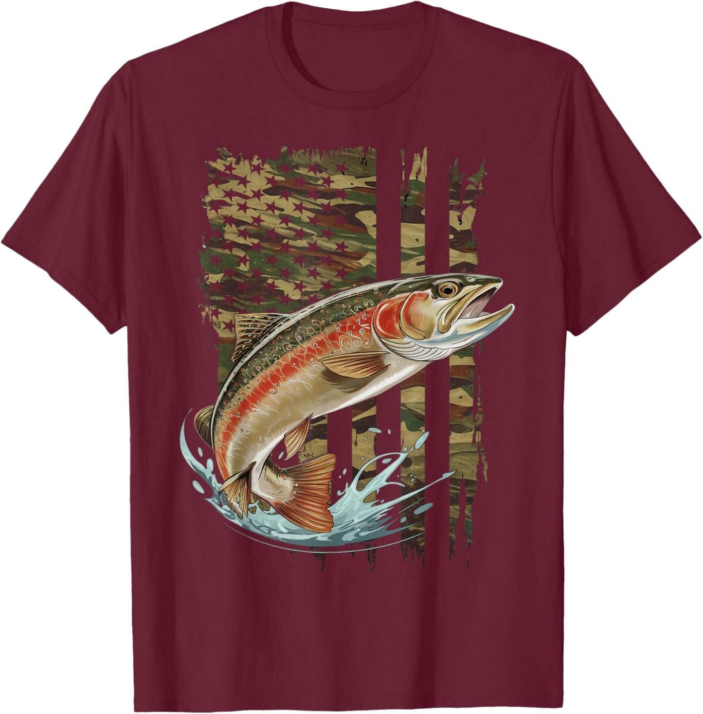 Vintage Speckled Brook trout American flag Fishing artwork T-Shirt - T-Shirt | Maroon