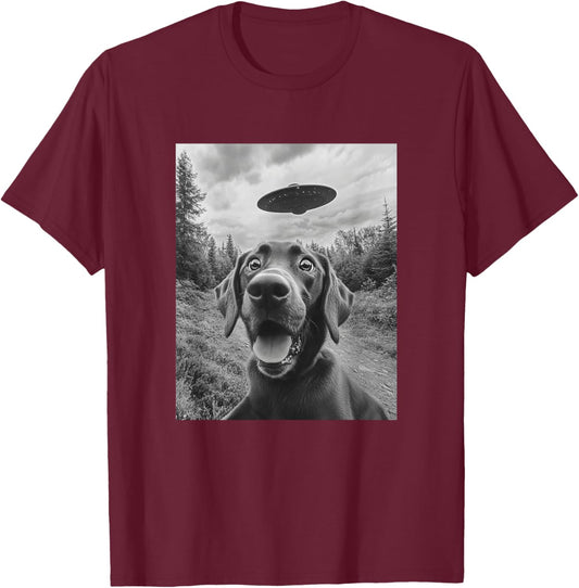 Labrador UFO Meme - Funny Labrador Selfie with UFO T-Shirt - T-Shirt | Maroon