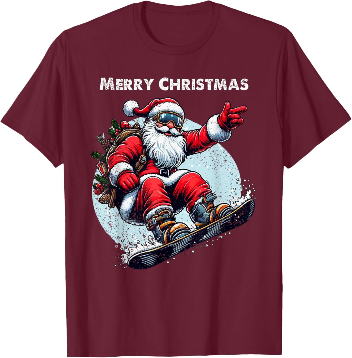 Santa Claus Snowboarding Merry Christmas Winter Holiday Xmas T-Shirt - T-Shirt | Maroon