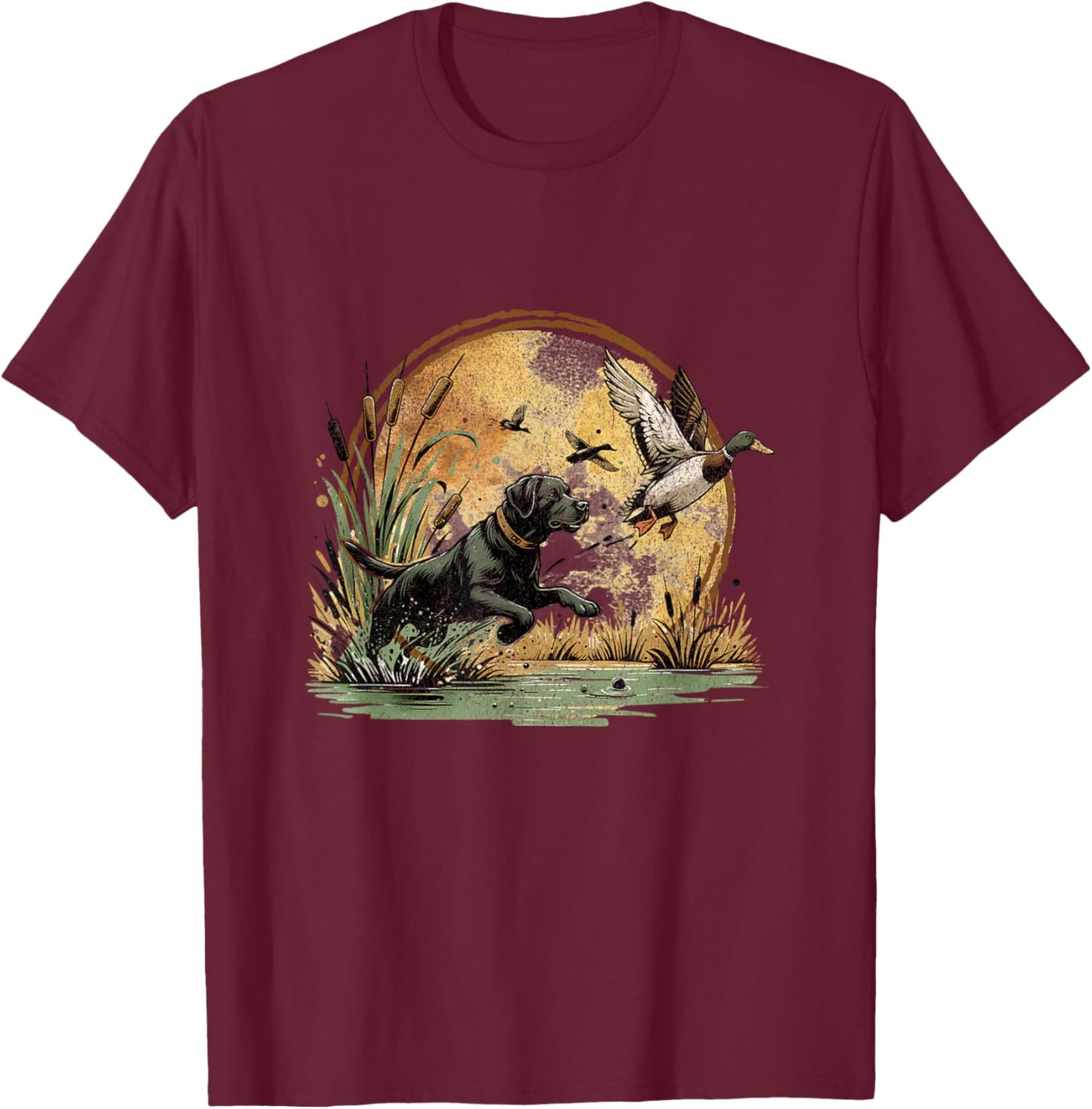 Black Lab Labrador Hunting Ducks Waterfowl T-Shirt - T-Shirt | Maroon