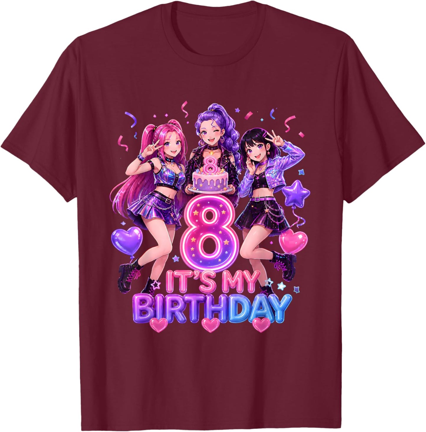 Kids It's My 8th K Pop Birthday Girl 8 Year Old K-Pop Bday T-Shirt - T-Shirt | Maroon