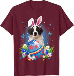 Easter Cute Saint Bernard Dog Lover Bunny Eggs Easter T-Shirt - T-Shirt | Maroon