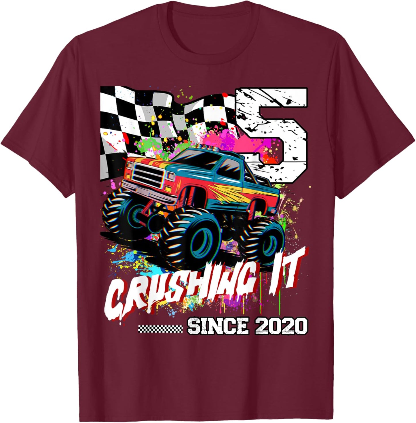 Birthday Monster Truck 5th years old Monster Truck Birthday T-Shirt - T-Shirt | Maroon