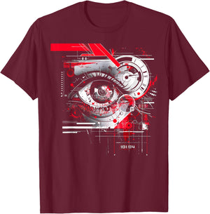 Abstract Red, Black Futuristic Eye T-Shirt - T-Shirt | Maroon