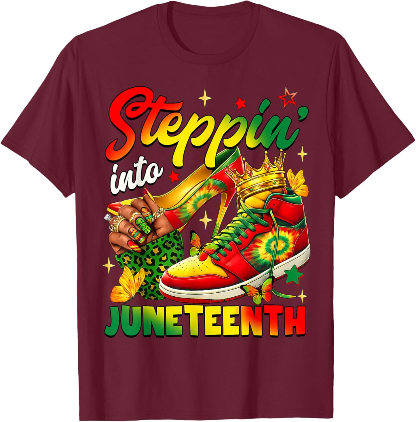 Steppin Into Juneteenth African Black Sneakers Women Girls T-Shirt - T-Shirt | Maroon
