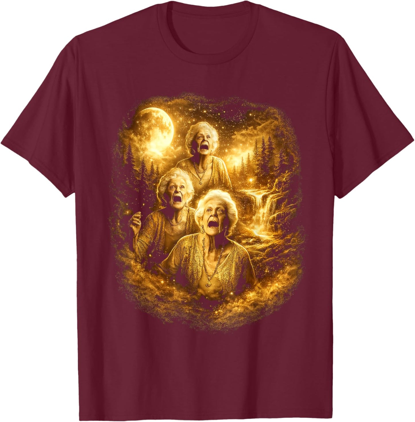 Three Granny Howling to The Moon Meme 90s Meme T-Shirt - T-Shirt | Maroon