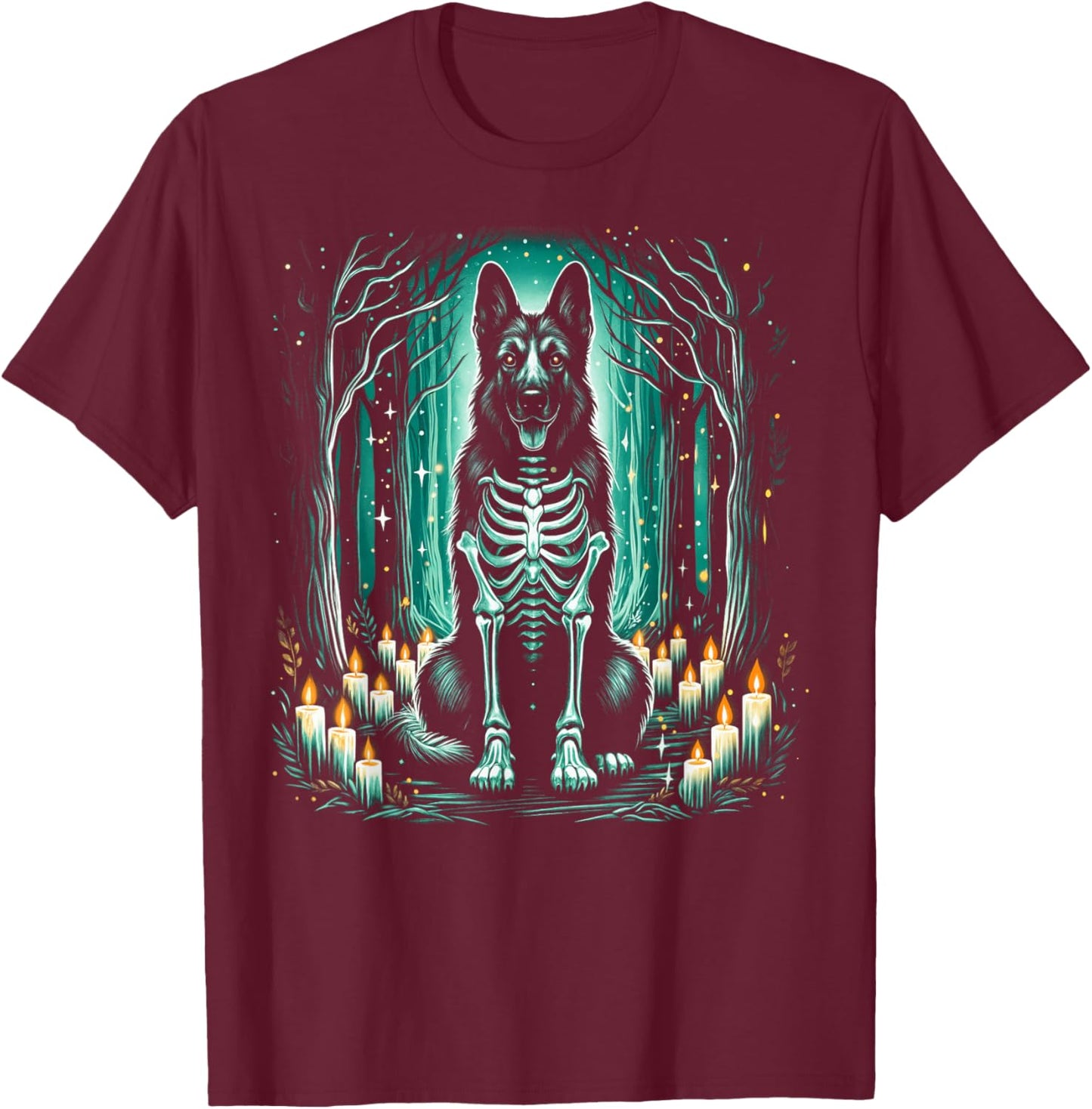 Cool German Shepherd Skeleton Halloween Dog Mom Dad T-Shirt - T-Shirt | Maroon