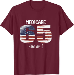 65th Birthday Medicare American Flag Men Women USA Vintage T-Shirt - T-Shirt | Maroon