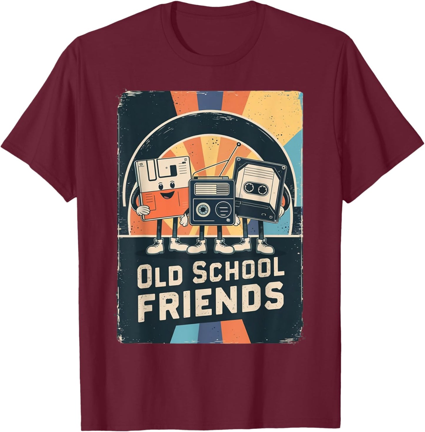 Funny Vintage Floppy Disk VHS Tape Old School Friends T-Shirt - T-Shirt | Maroon