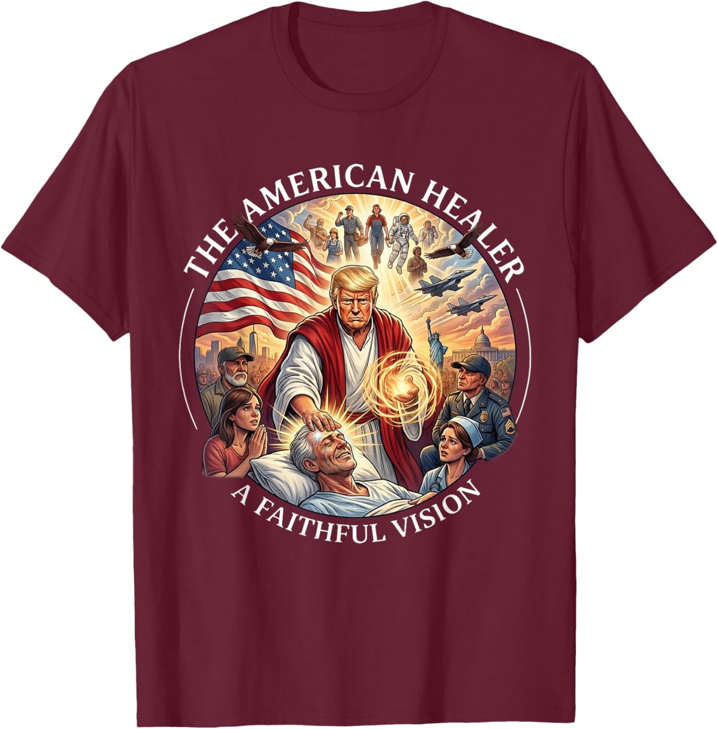 Funny Trump as Jesus Patriotic Graphic T-Shirt - T-Shirt | Maroon
