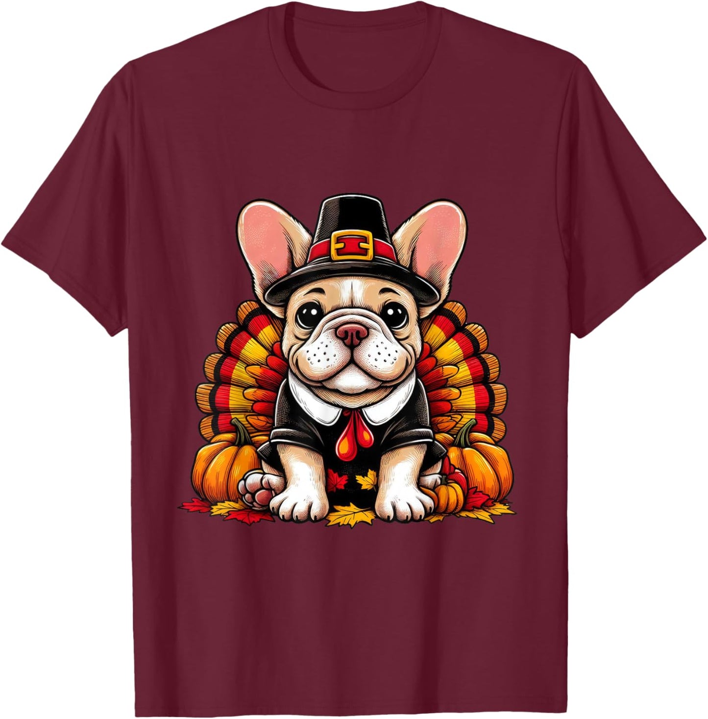 French Bulldog Thanksgiving Costume Dog Frenchie T-Shirt - T-Shirt | Maroon