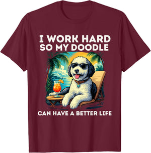 Funny Sheepadoodle Dog Design I Work Hard Sheepadoodle Lover T-Shirt - T-Shirt | Maroon