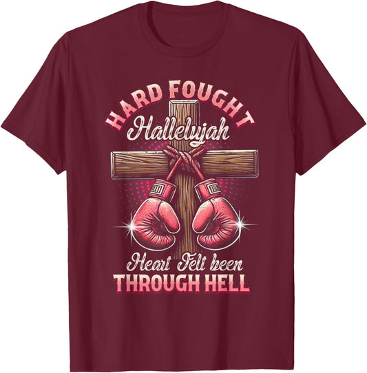 Hard Fought Heart Felt Bee Hallelujah Christian Boxing Faith T-Shirt - T-Shirt | Maroon