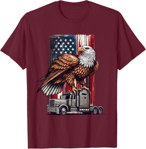 Vintage Trucking Trucker American Flag Patriotic Eagle T-Shirt - T-Shirt | Maroon