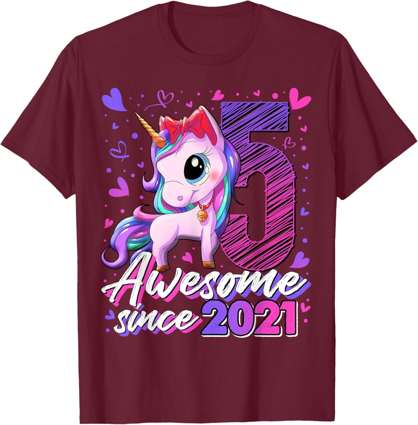 5th Birthday Shirt Girl 5 Year Old Gifts 5 Birthday Girl T-Shirt - T-Shirt | Maroon