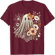 Halloween Ghost with Flowers Vintage T-Shirt - T-Shirt | Maroon