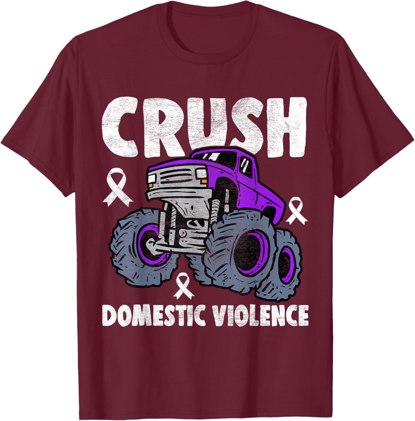 Crush Domestic Violence Awareness Monster Truck Purple Kids T-Shirt - T-Shirt | Maroon