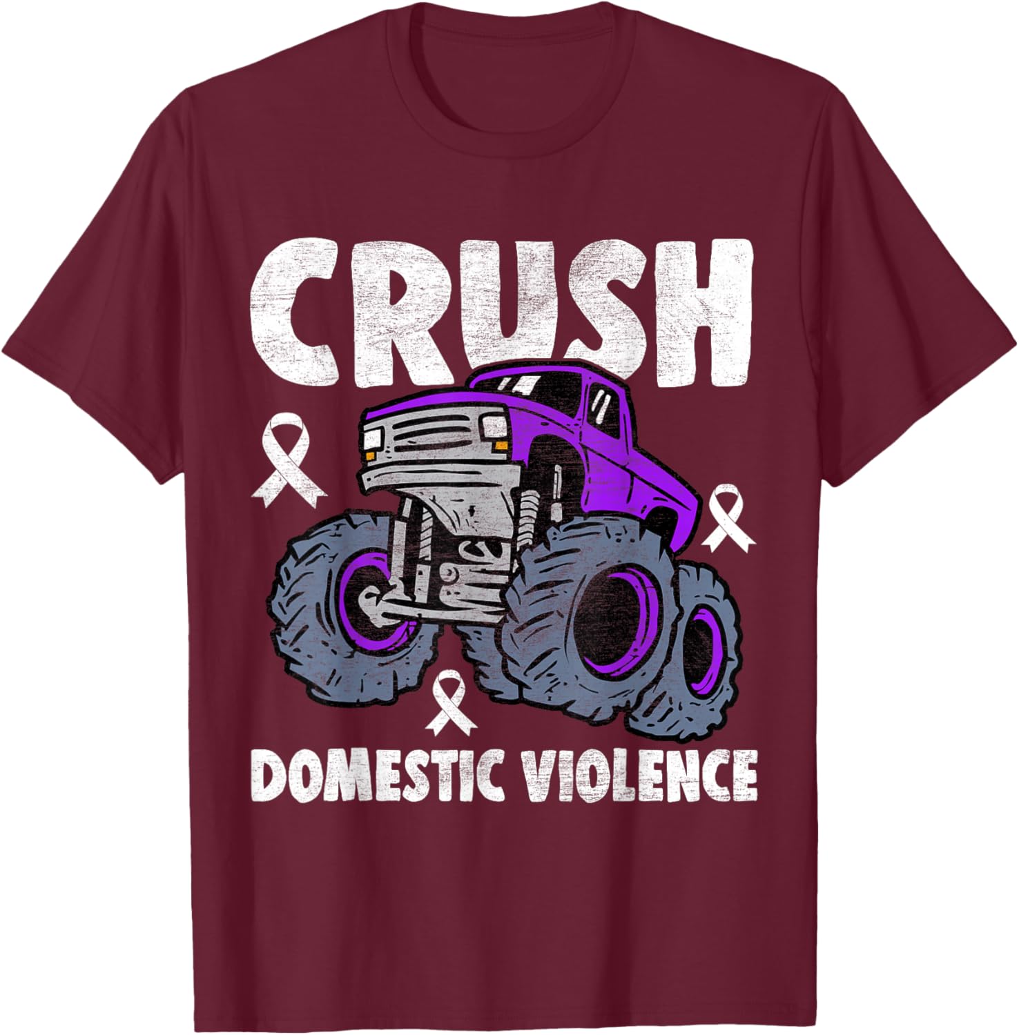 Crush Domestic Violence Awareness Monster Truck Purple Kids T-Shirt - T-Shirt | Maroon