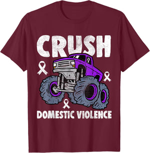 Crush Domestic Violence Awareness Monster Truck Purple Kids T-Shirt - T-Shirt | Maroon