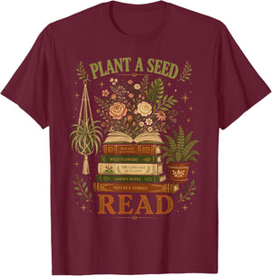 Plant A Seed Read Summer Reading 2026 Teacher Librarian Book T-Shirt - T-Shirt | Maroon