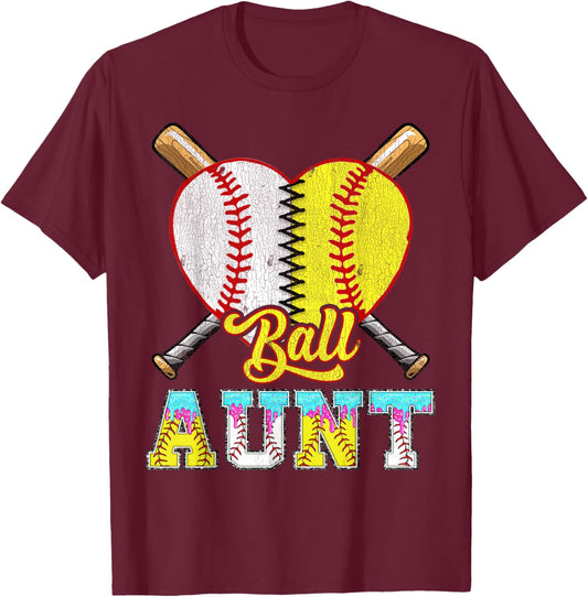 Aunt of Both Half Baseball Softball Ice Cream Drip T-Shirt - T-Shirt | Maroon