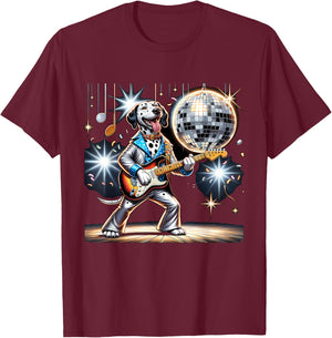 Disco Ball Guitar Dalmatian Dog T-Shirt - T-Shirt | Maroon